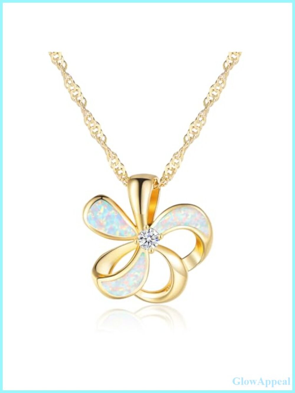 18K White Gold Plated Flower Opal Pendant Necklace 18in Box Chain